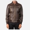 Aaron-Brown-Leather-Bomber-Jacket-1.jpg Shirt Style Brown Leather Bomber Jacket