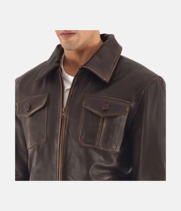 Aaron-Brown-Leather-Bomber-Jacket-4.jpg Shirt Style Brown Leather Bomber Jacket