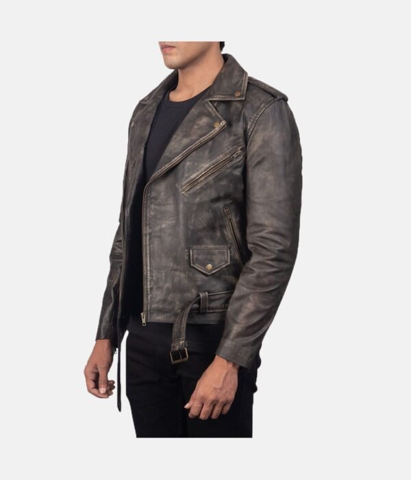 Distressed Brown Leather Biker Jacket