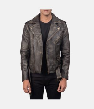Distressed Brown Leather Biker Jacket