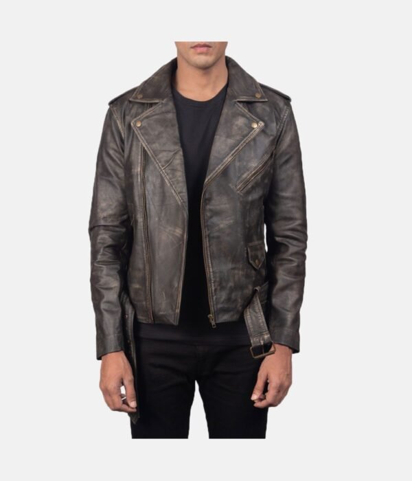 Distressed Brown Leather Biker Jacket