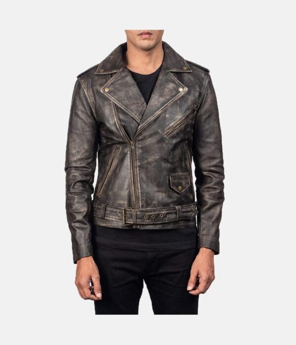 Distressed Brown Leather Biker Jacket
