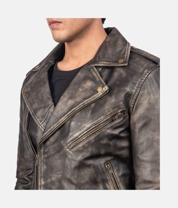 Distressed Brown Leather Biker Jacket