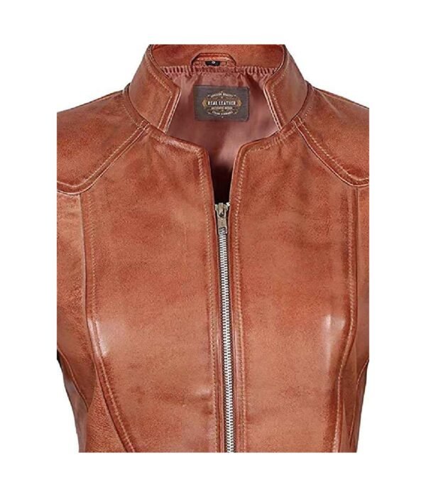 Amy Womens Brown Fitted Leather Jacket