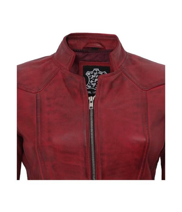 Amy Womens Maroon Fitted Leather Jacket