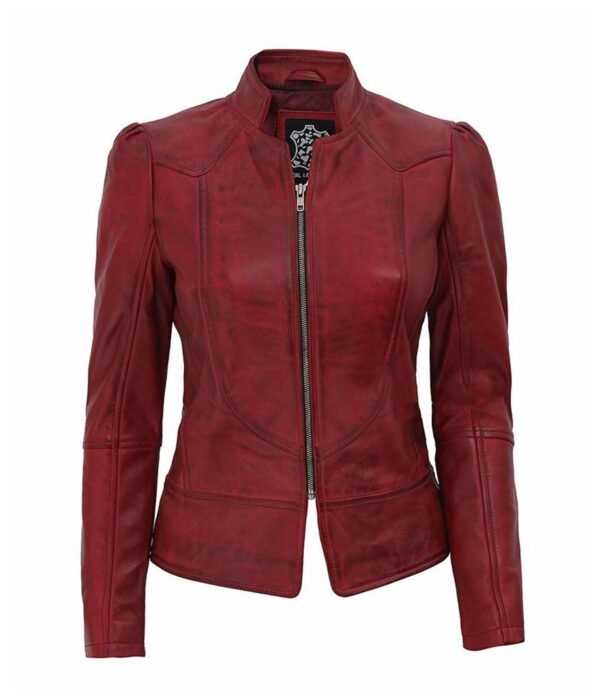Amy Womens Maroon Fitted Leather Jacket