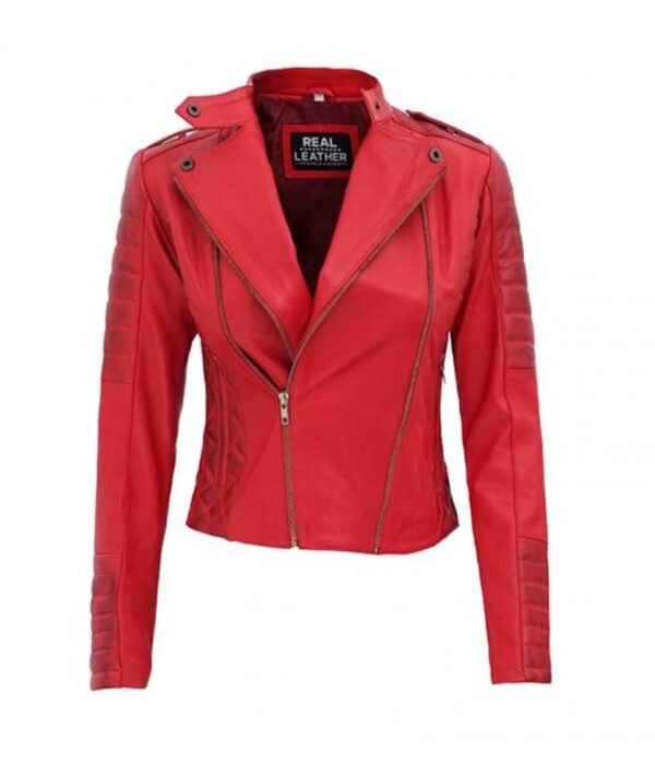 Jennie Asymmetrical Red Padded Leather Jacket