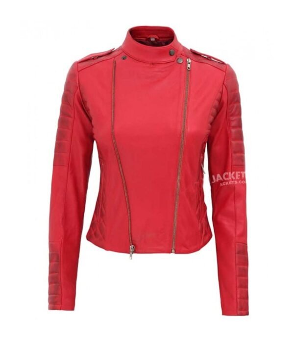 Jennie Asymmetrical Red Padded Leather Jacket
