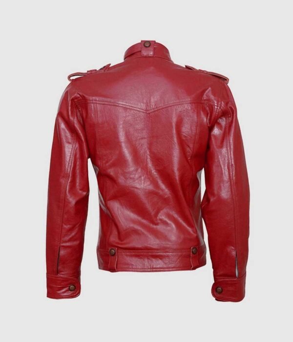 Biker Look Men Burgundy Leather Jacket