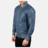 Ma-1 Blue Leather Bomber Jacket