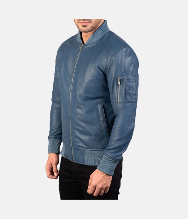 Ma-1 Blue Leather Bomber Jacket