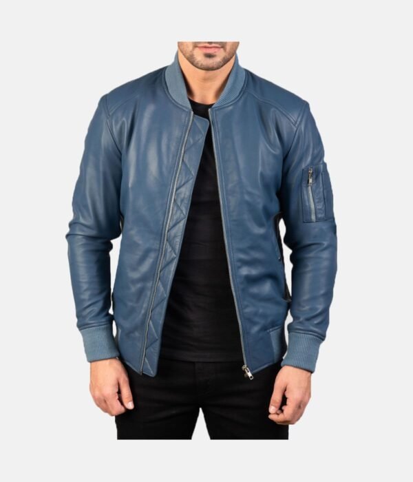 Ma-1 Blue Leather Bomber Jacket