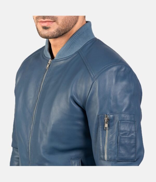 Ma-1 Blue Leather Bomber Jacket