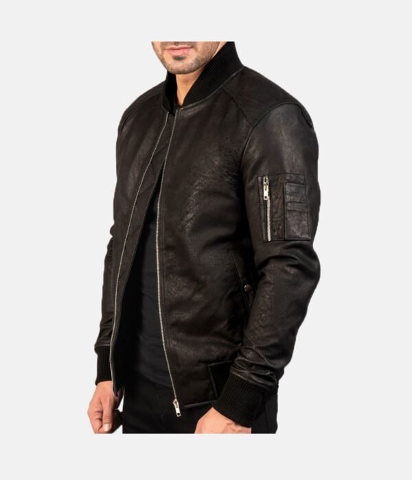 Ma-1 Black Leather Bomber Jacket