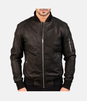 Ma-1 Black Leather Bomber Jacket