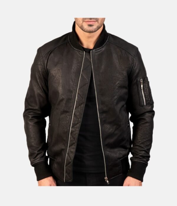 Ma-1 Black Leather Bomber Jacket
