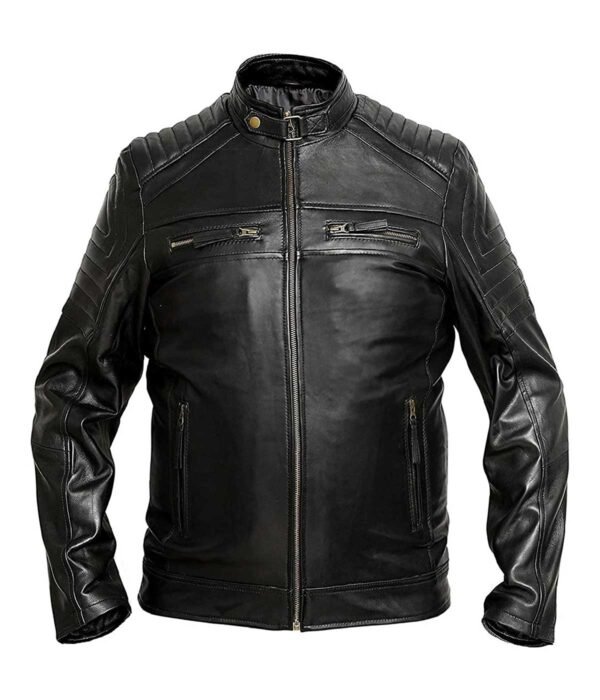 Cafe Racer Black Motorcycle Biker Leather Jacket