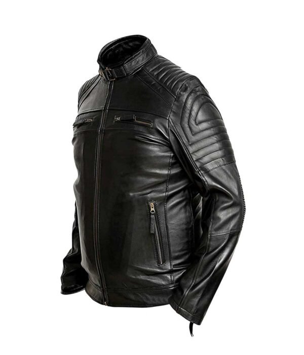 Cafe Racer Black Motorcycle Biker Leather Jacket