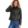 Caitlin Scuba Black Leather Jacket
