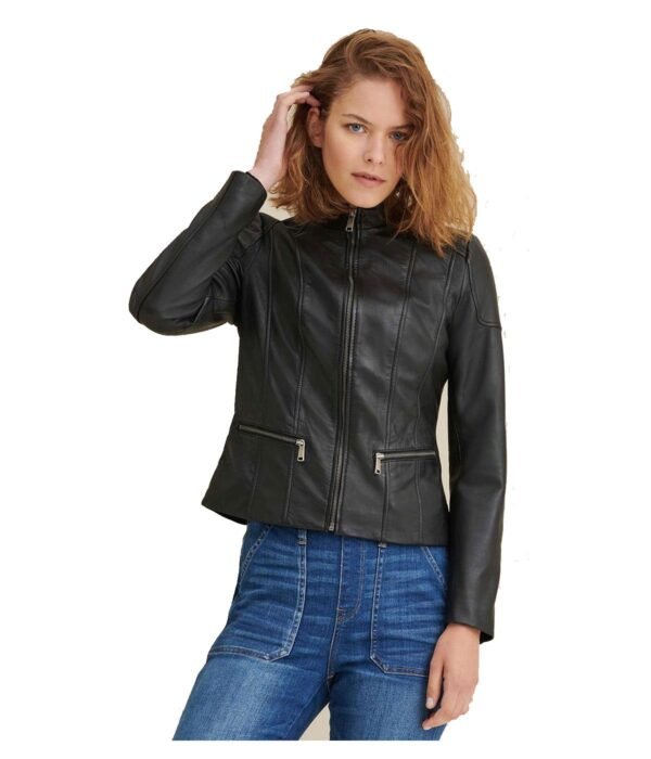 Caitlin Scuba Black Leather Jacket