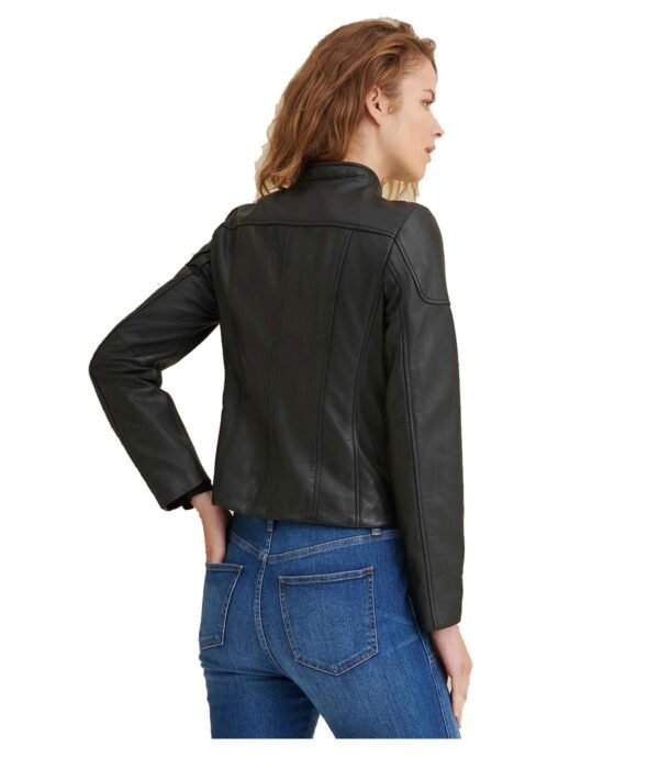 Caitlin Scuba Black Leather Jacket