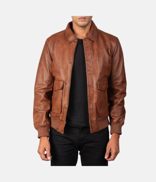 Coffman Brown Leather Bomber Jacket