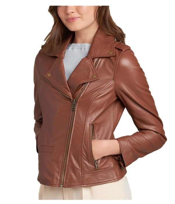 Erica Asymmetrical Genuine Leather Biker Jacket