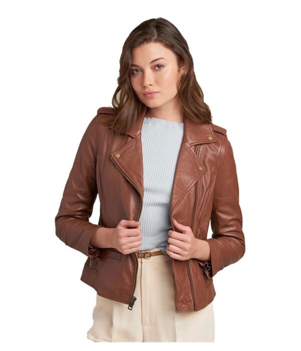 Erica Asymmetrical Genuine Leather Biker Jacket