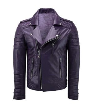 Mens Quilted Motorcycle Purple Leather Jacket
