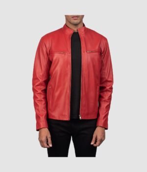 Ionic Red Leather Biker Jacket