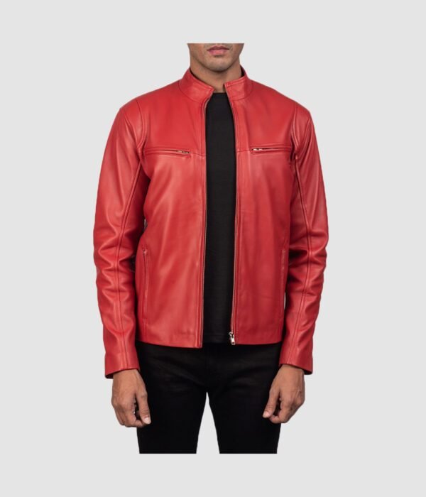 Ionic Red Leather Biker Jacket