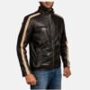 Black Leather Stripes Biker Jacket