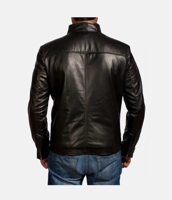 Black Leather Stripes Biker Jacket