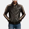 Black Leather Stripes Biker Jacket