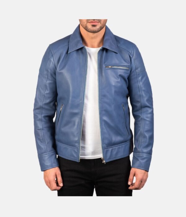 Blue Leather Biker Jacket