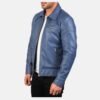 Blue Leather Biker Jacket