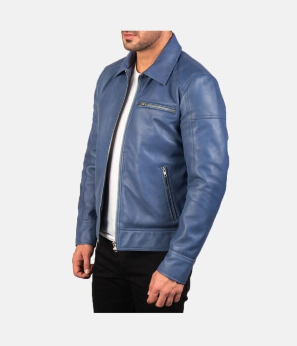 Blue Leather Biker Jacket