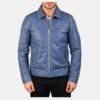 Blue Leather Biker Jacket