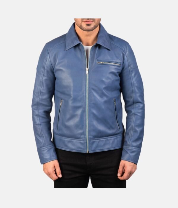 Blue Leather Biker Jacket