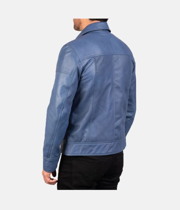 Blue Leather Biker Jacket