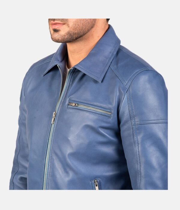 Blue Leather Biker Jacket