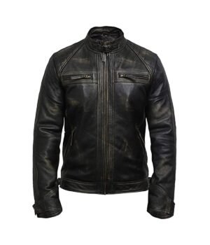 Mens Distressed Biker Leather Jacket