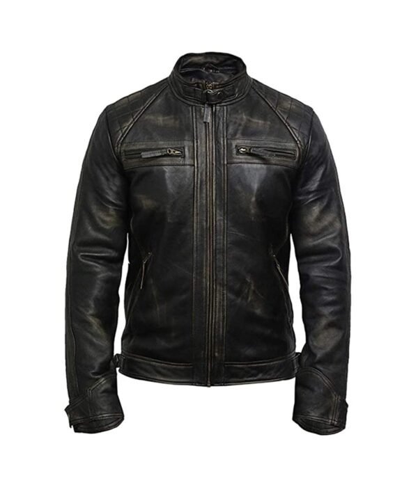Mens Distressed Biker Leather Jacket