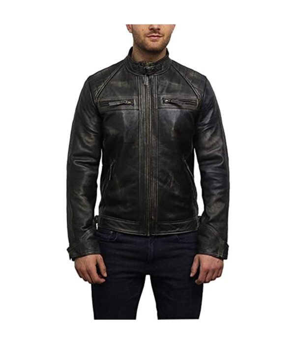 Mens Distressed Biker Leather Jacket