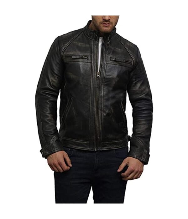 Mens Distressed Biker Leather Jacket