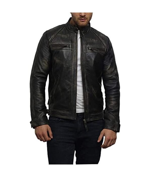 Mens Distressed Biker Leather Jacket