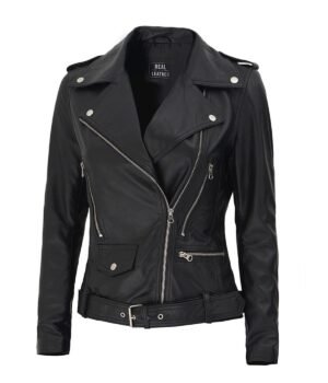 Marcella Womens Leather Black Biker Jacket