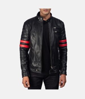 Black & Red Leather Biker Jacket