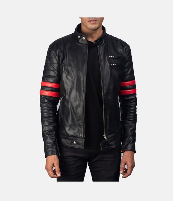 Black & Red Leather Biker Jacket