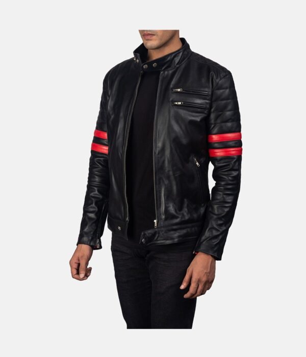 Black & Red Leather Biker Jacket